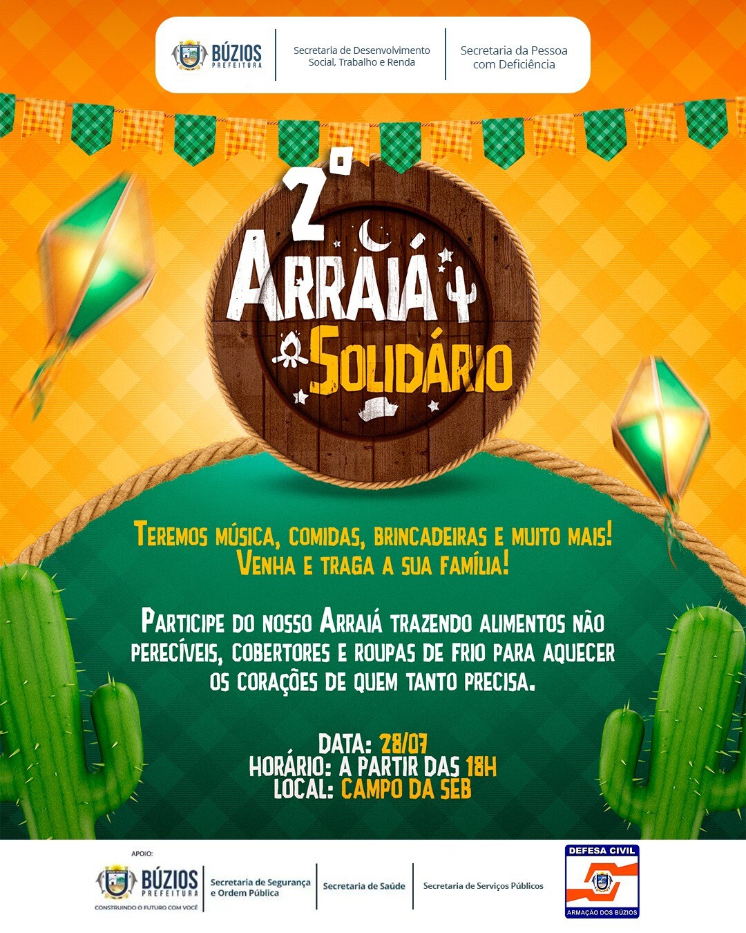 Búzios realiza 2 º Arraiá Solidário para arrecadação de agasalhos, cobertores e alimentos não perecíveis