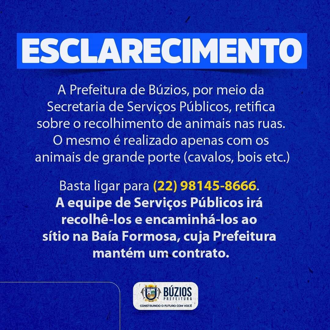 Esclarecimento sobre recolhimento de animais de grande porte