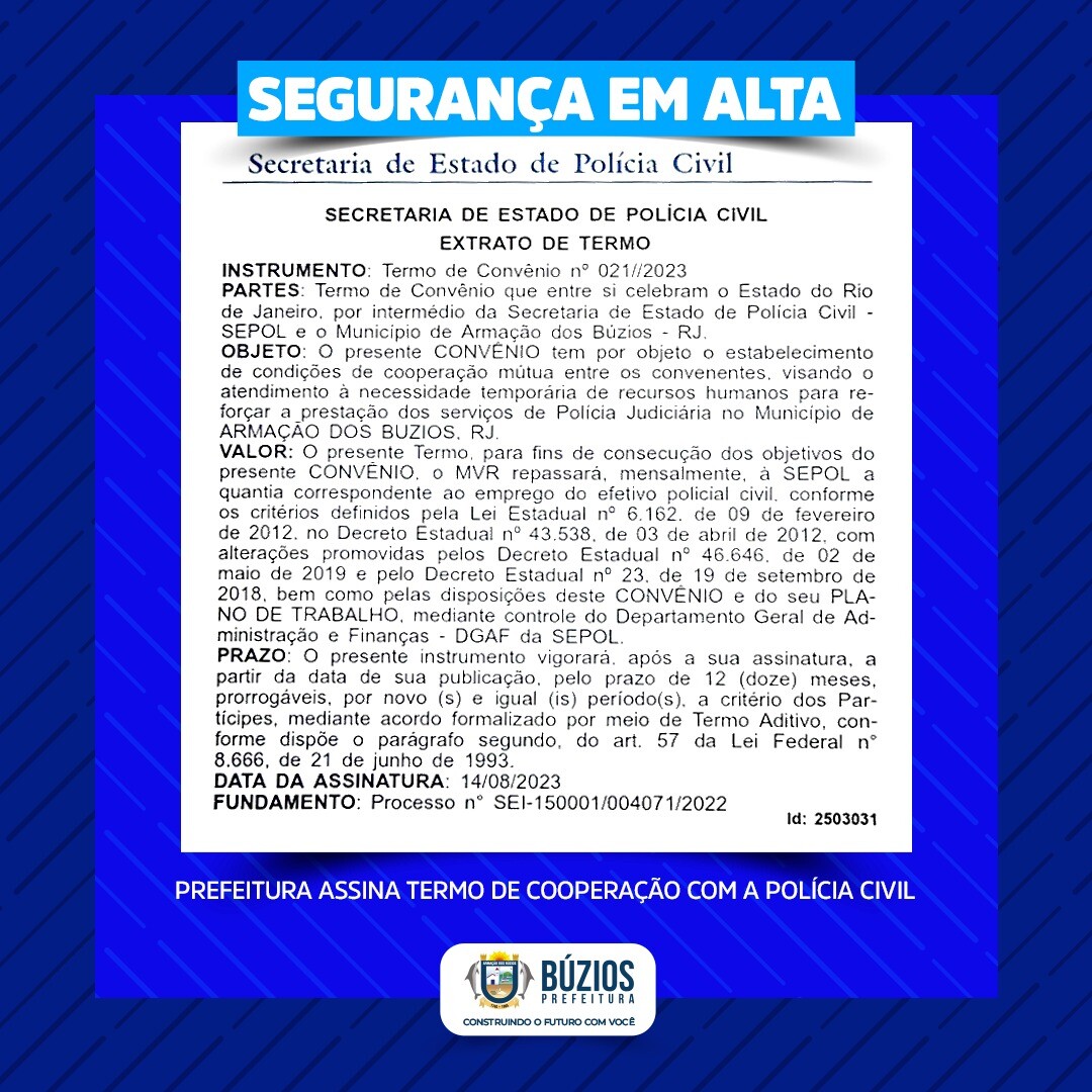 Parceria entre município e estado vai aumentar o efetivo de policiais civis trabalhando na cidade