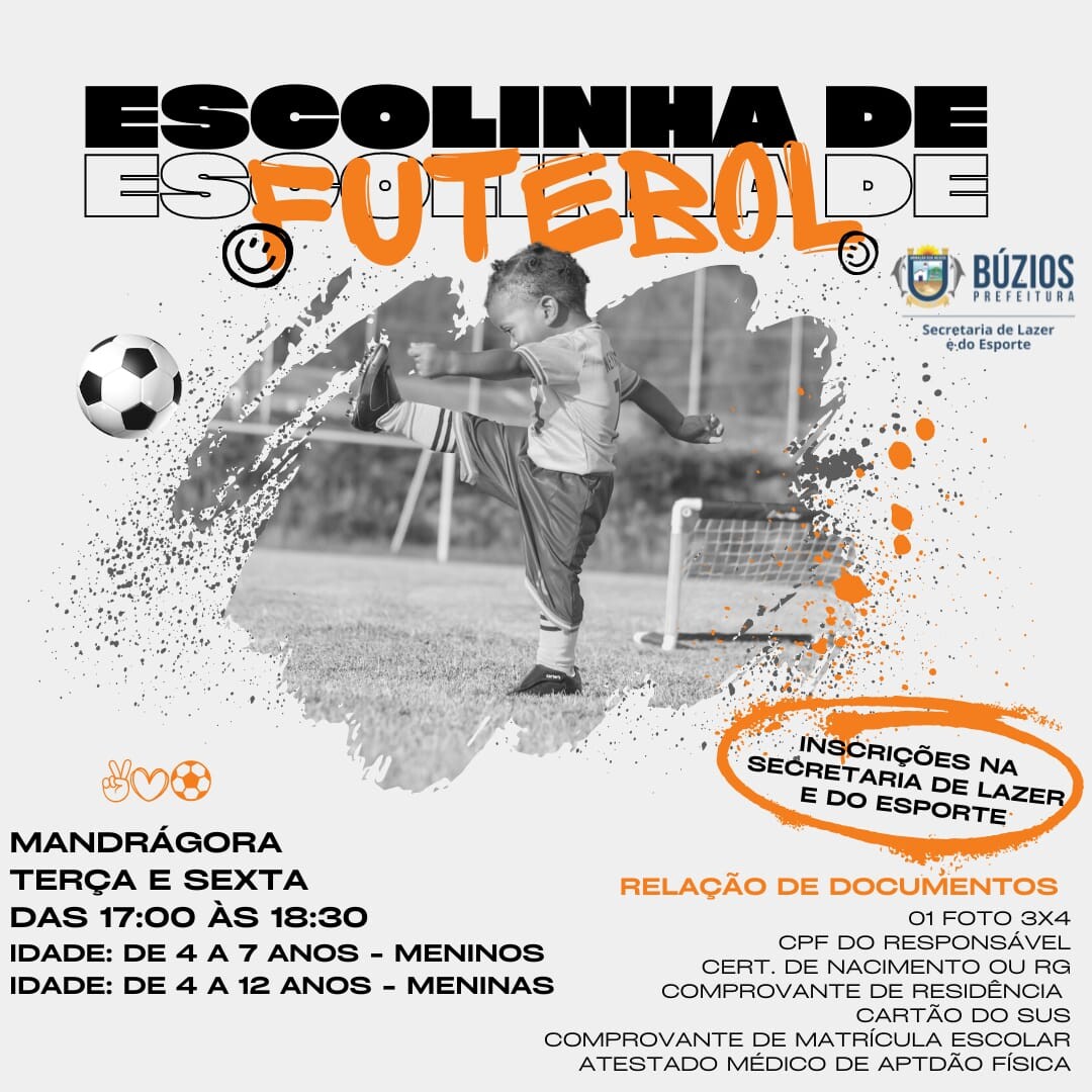 Secretaria de Lazer e do Esporte abre inscrições para Escolinha de Futebol