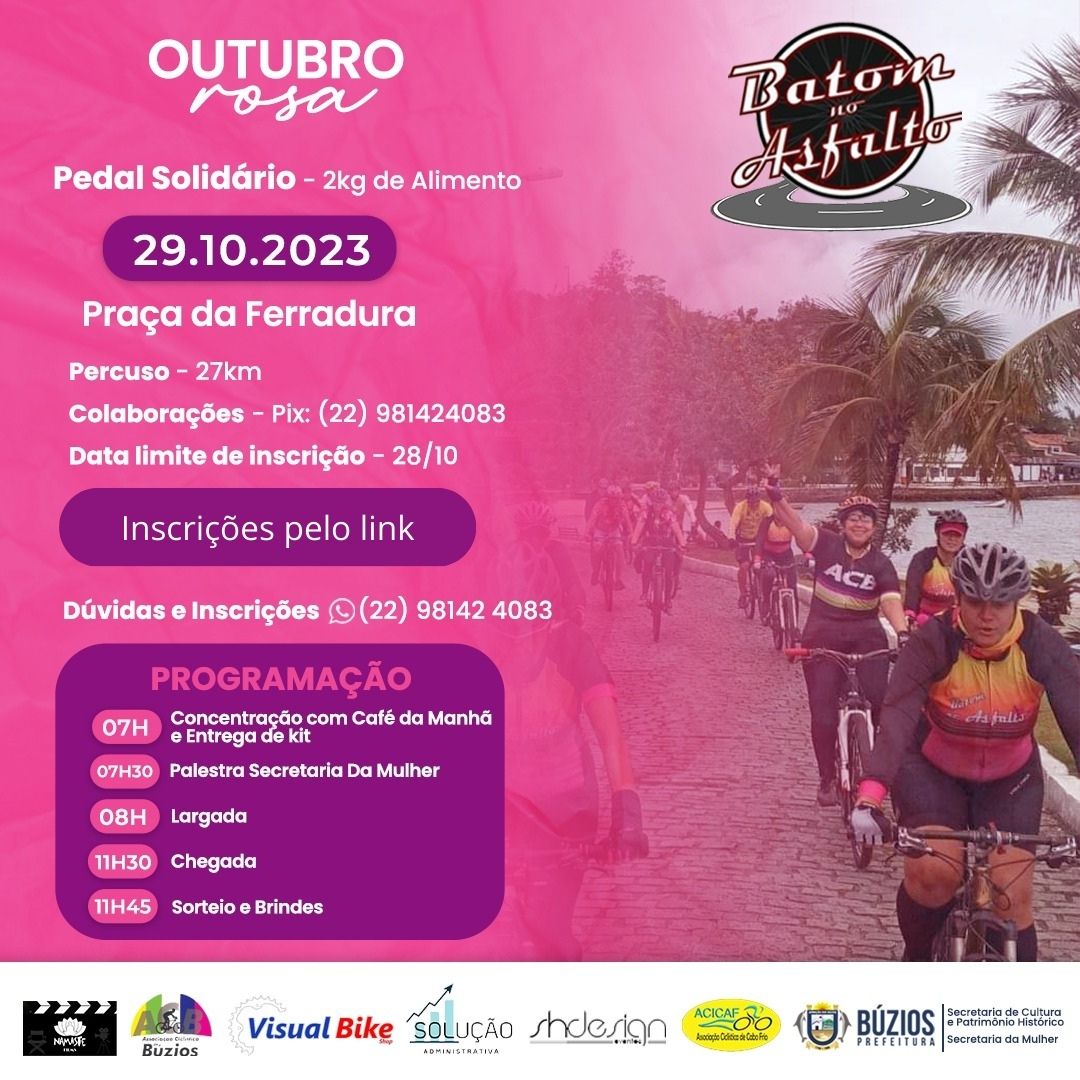 Búzios realiza Pedal Solidário neste domingo em alusão ao Outubro Rosa