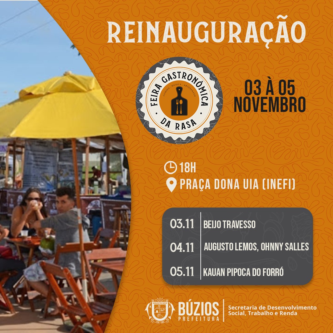 Feira Gastronômica da Rasa será reinaugurada a partir de 3 de novembro